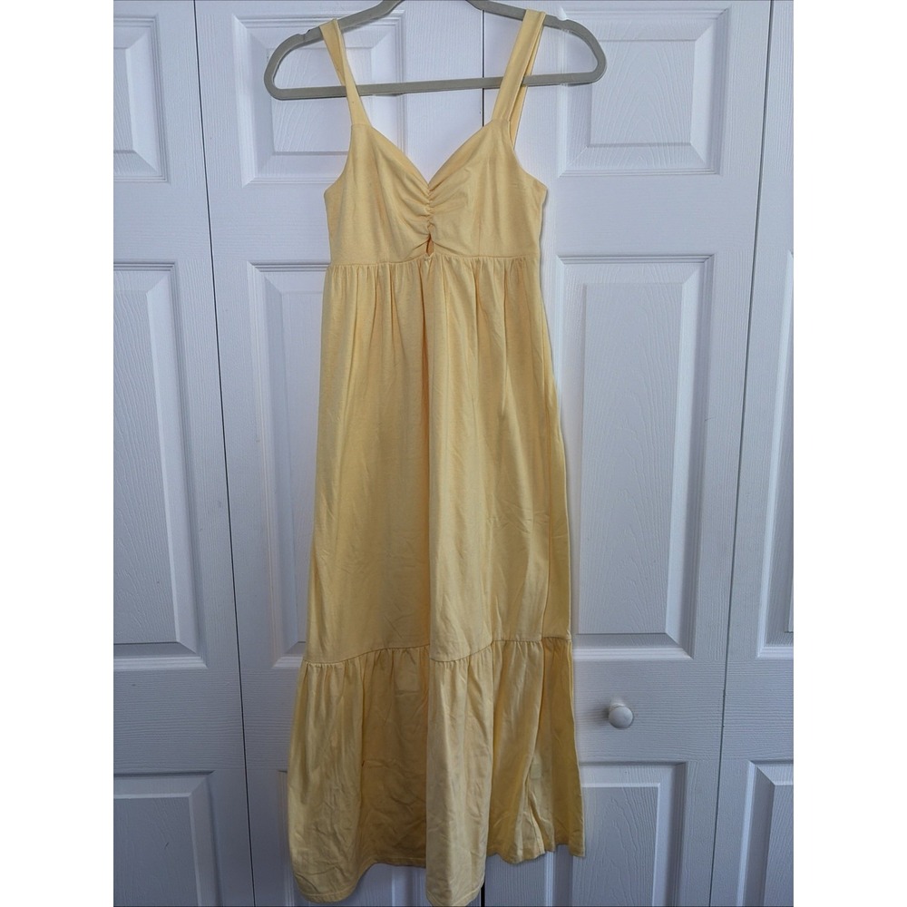 Vanilla Star Tiered Maxi Dress Womens Size S Yellow Boho Summer Cotton Blend